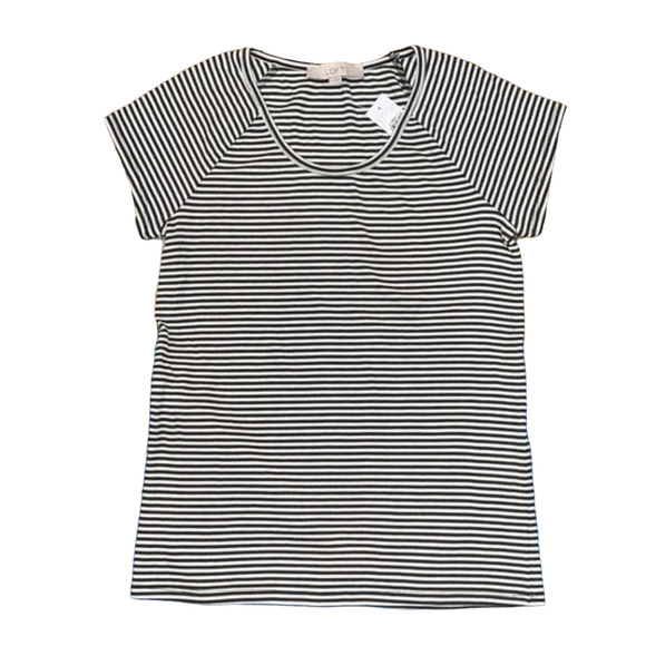 NWT LOFT Ribbed Caper & White Striped Raglan Scoop Neck Tee - Picture 1 of 10